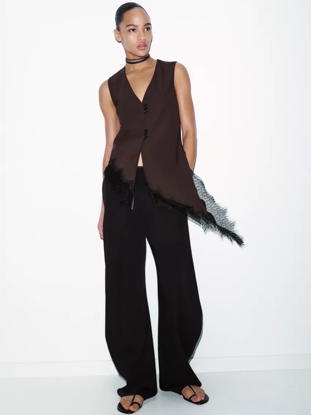 NEW. Zara Lace Trim Asymmetric Top. NWT